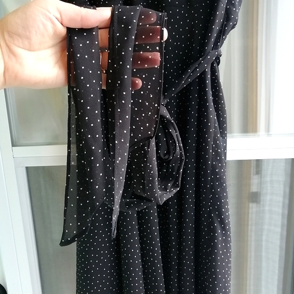 Chaps black polkadot dress wrap style ruffle collar tie sash belt NWT sz 6 - Picture 13 of 15